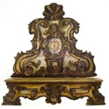 Lacquered bench with large leaves painted backrest and central blazon with painted, XVIII Century,