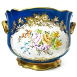 Limoges, France. Golden and blue cachepot . Hand-painted. Aperture cm 26, h cm 19