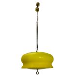 Production Kartell, 70. Chandelier Rotaflex yellow with salt system down. H max 150 cm, diameter 42