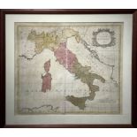 Carte D'Italie 1755, Thomas Kitchin (United Kingdom 1718-178. Cm 50x58.4), in watercolor copper