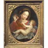 Italian painter from the late eighteenth century. Madonna "of the pear" with baby Jesus. Oval