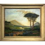 Italian painter of the late nineteenth century. Landscape with characters. Cm 41x52, oil painting