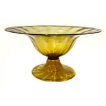 Fruit holder in Murano glass, attrib. MVM Cappelin, 20s. Color straw colored and slightly ribbed