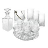 Whiskey glasses set for 6 people in glass. Bottle (H 24 cm), ice bucket (H 12,5 cm), ? trays