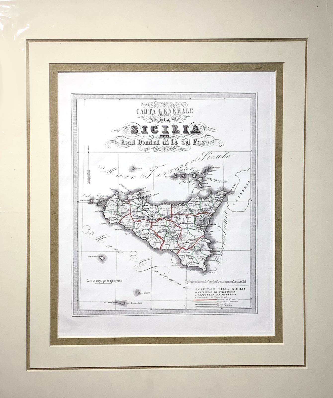 General Map of Sicily, or The Beyond the Lighthouse Royal Domains, nineteenth century. Cm 32,5x27.