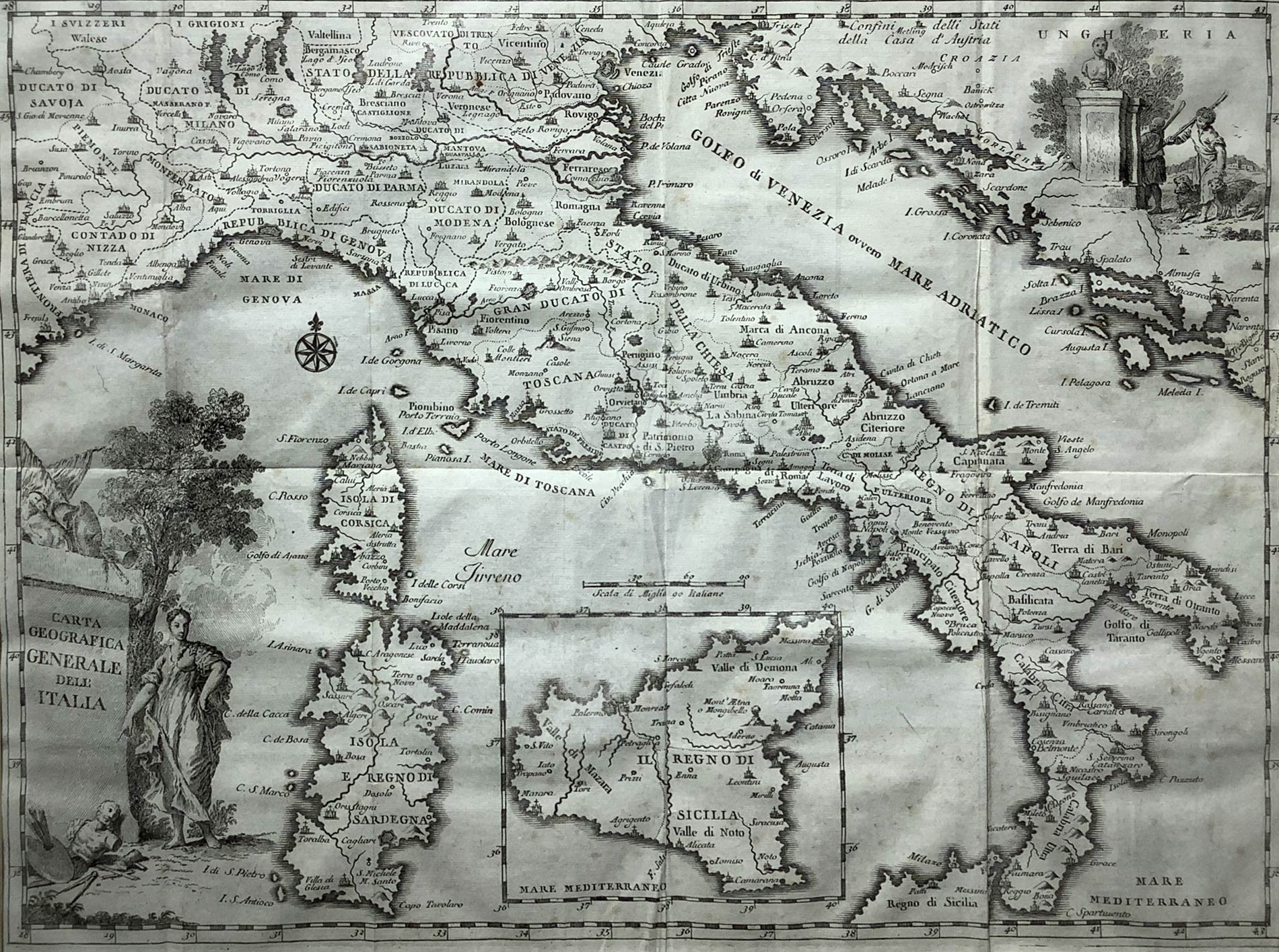 General Maps of Italy, 1750, Giovan Baptist Albrizzi (1698-1777), from "Novissimo atlas Sign. - Image 2 of 4