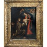 Italian painter from the seventeenth century. Madonna with child and San Francesco di Paola.