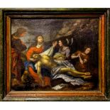 Late seventeenth century painter. Lamentation of Christ with the three Marys and St. John. 31x38,