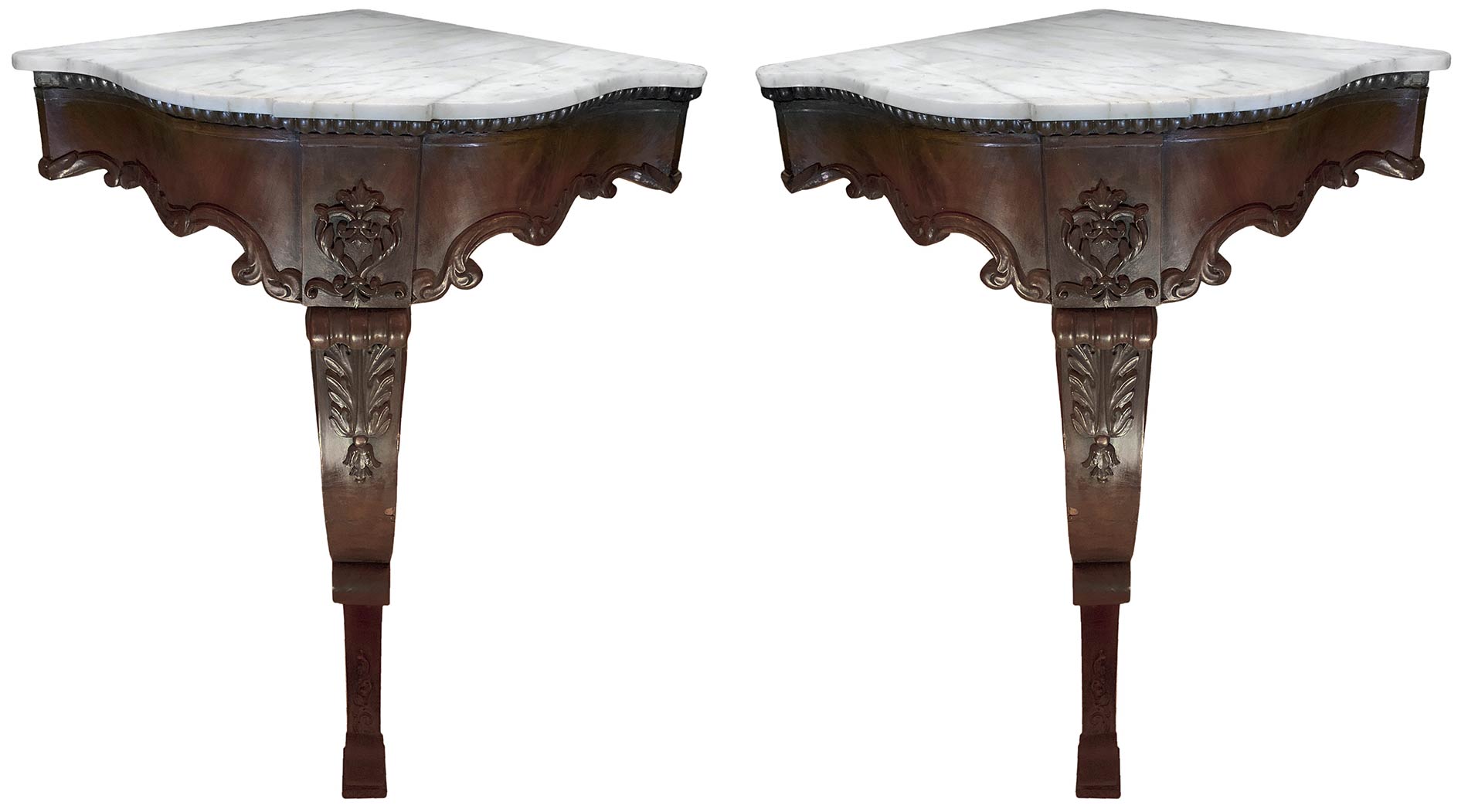 Pair of corner furniture, Louis Philippe, nineteenth century Sicily. With "pallottolato" and