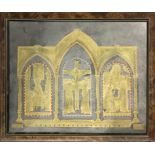 Murano glass, framed on on wood. Decorated with pure gold, platinum and enamel. Triptych. sacred