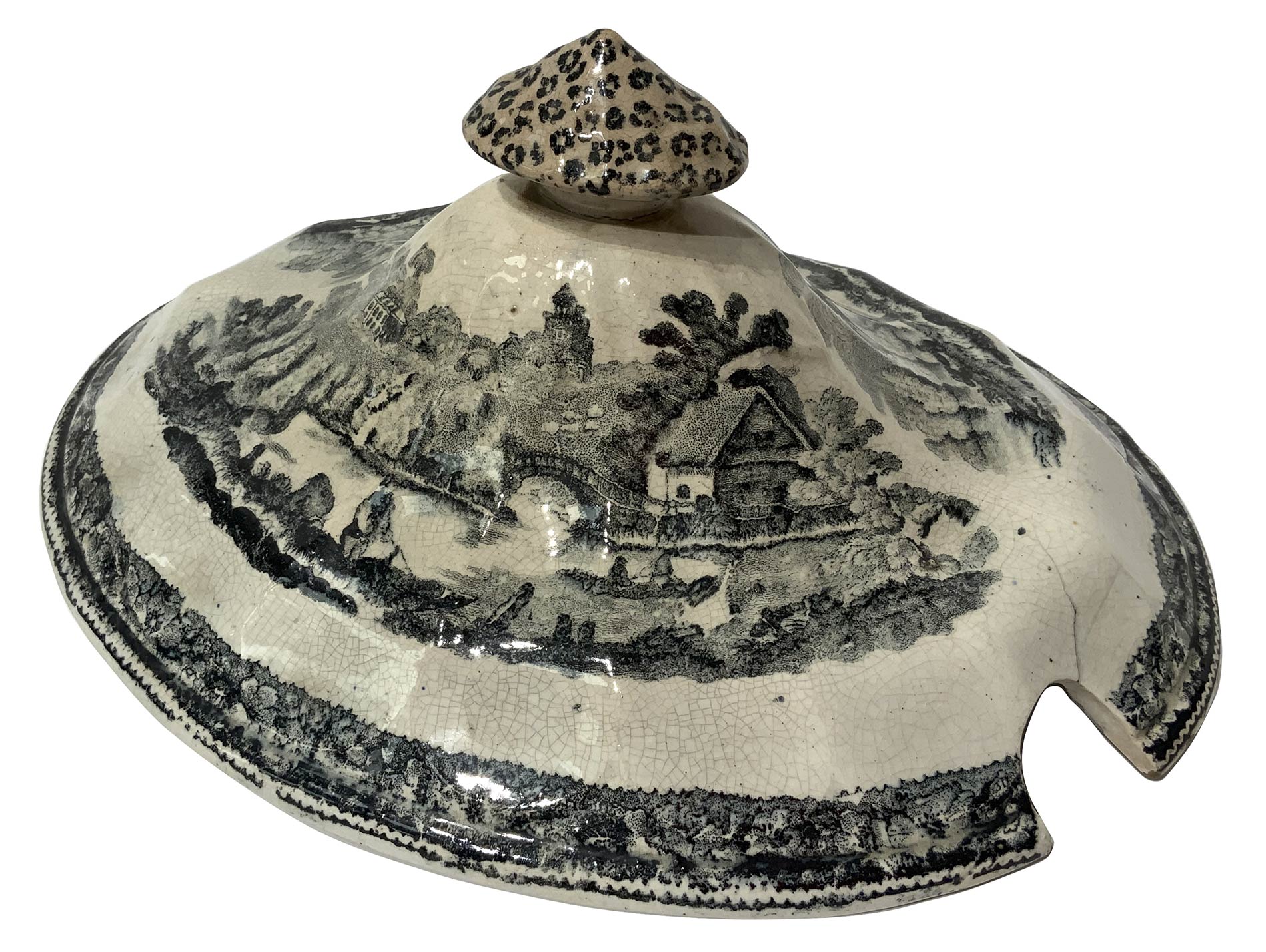 Tureen with landscapes in the colors of white and gray, England, XX century. H cm 30x 38x32. - Image 5 of 7