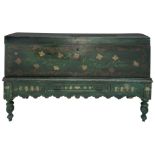 Chest in poor art, green lacquered, XIX Century. H Cm 102x160x60