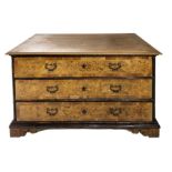 Drawers in burr wood, eighteenth century. Three drawers on the front, swirl shaped bracket feet . H