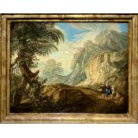 ?Italian painter of the eighteenth century. Rocky landscape with figures. 36x42, Oil paint on