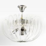Bakalowitz & Sone, from the 70s. Murano glass Chandelier with curved elements. Chrome metal
