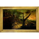 Italian painter of the seventeenth / eighteenth century, the Roman area. Landscape with rock,