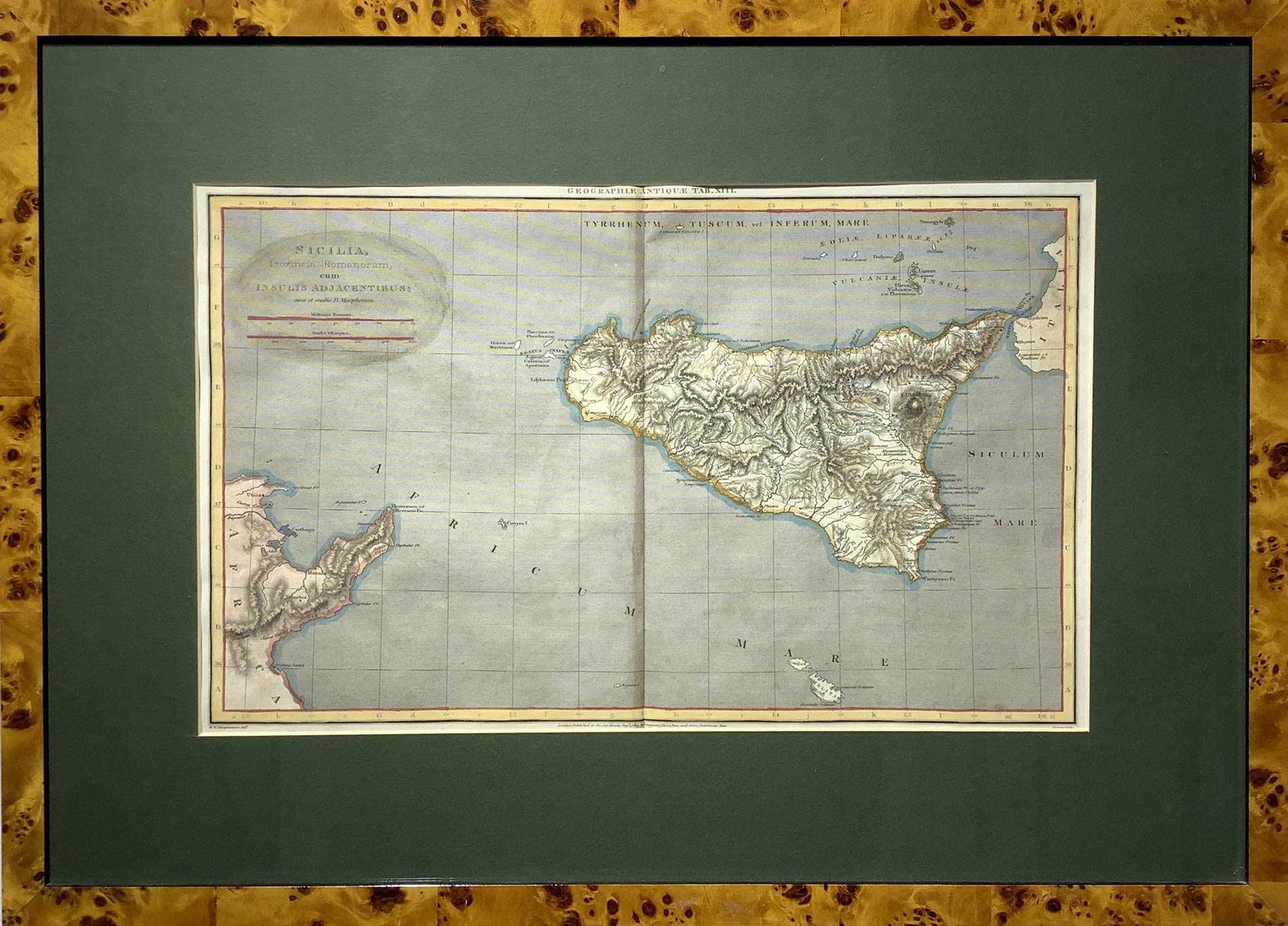 Sicilia provinces romanorum, 1807, W W Macpherson, from "Rees's cyclopedia". Cm 26,5x41,5,