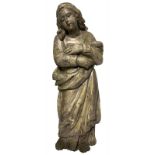 Italian Sculptor from the seventeenth century. Wooden statue depicting young St. Agatha, made with