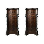 Pair of rosewood bedside tables, Naples, nineteenth century. Five drawers, marble floor mottled