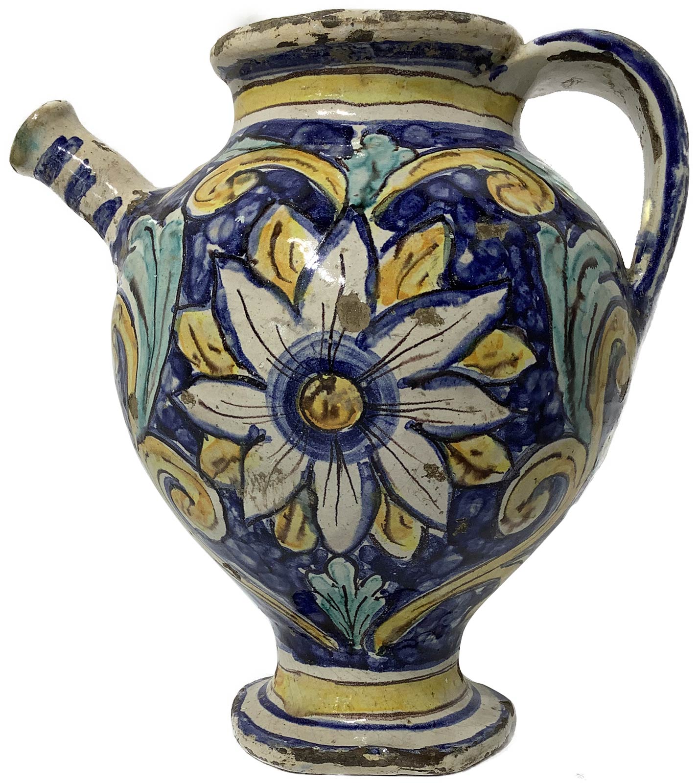 Spout majolica of Caltagirone, Sicily, XVIII Century. H Cm 24