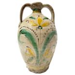 Jug" in Caltagirone majolica with handles, mid-nineteenth century. White tinted with green and