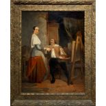 Dutch painter from the eighteenth century. Painter and model. 53x43, oil paint on canvas, signed on