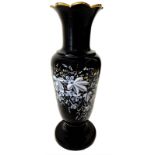 Vase black opal with floral decoration, twentieth century ??? H 35 Cm.