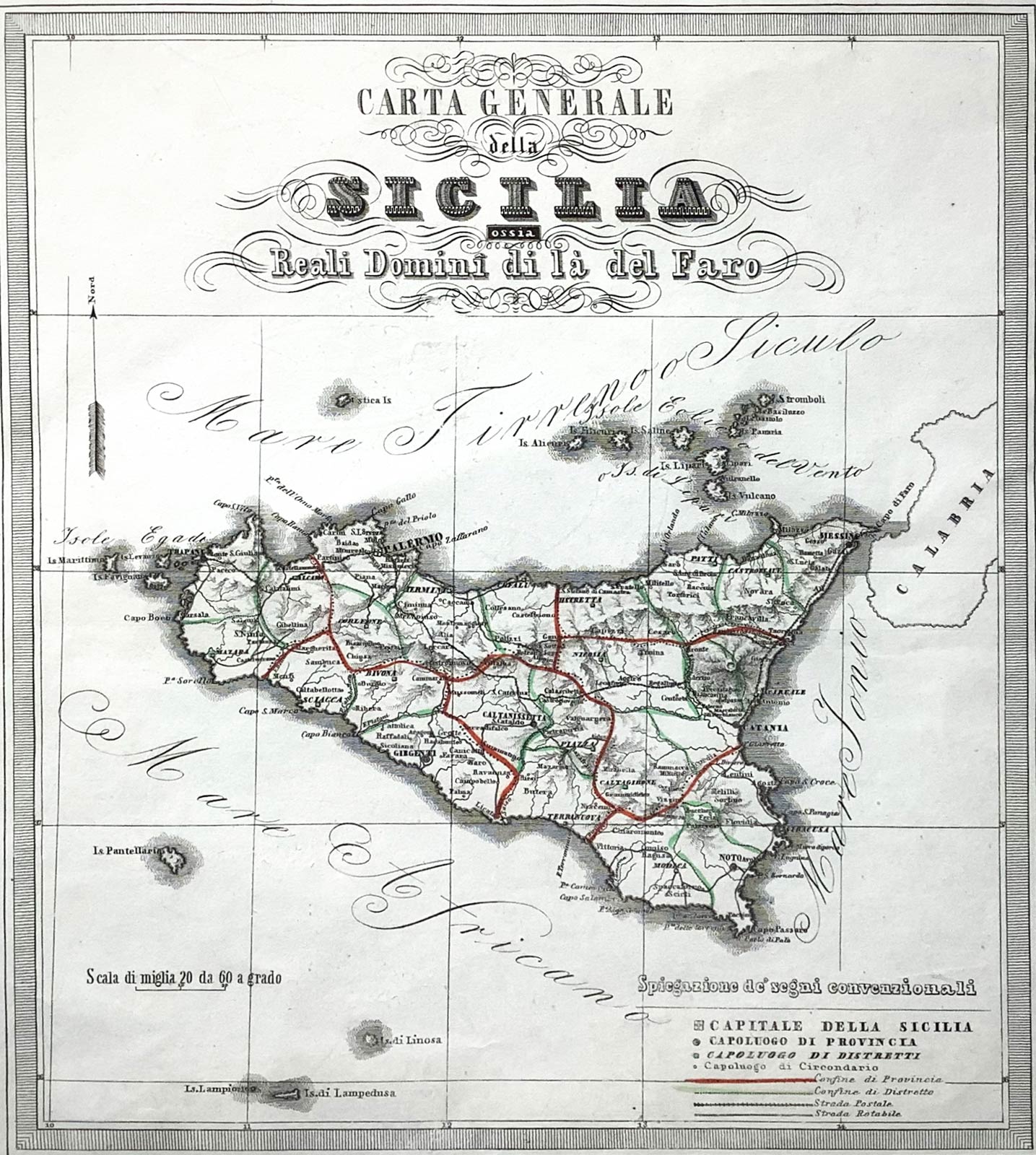 General Map of Sicily, or The Beyond the Lighthouse Royal Domains, nineteenth century. Cm 32,5x27. - Image 2 of 2