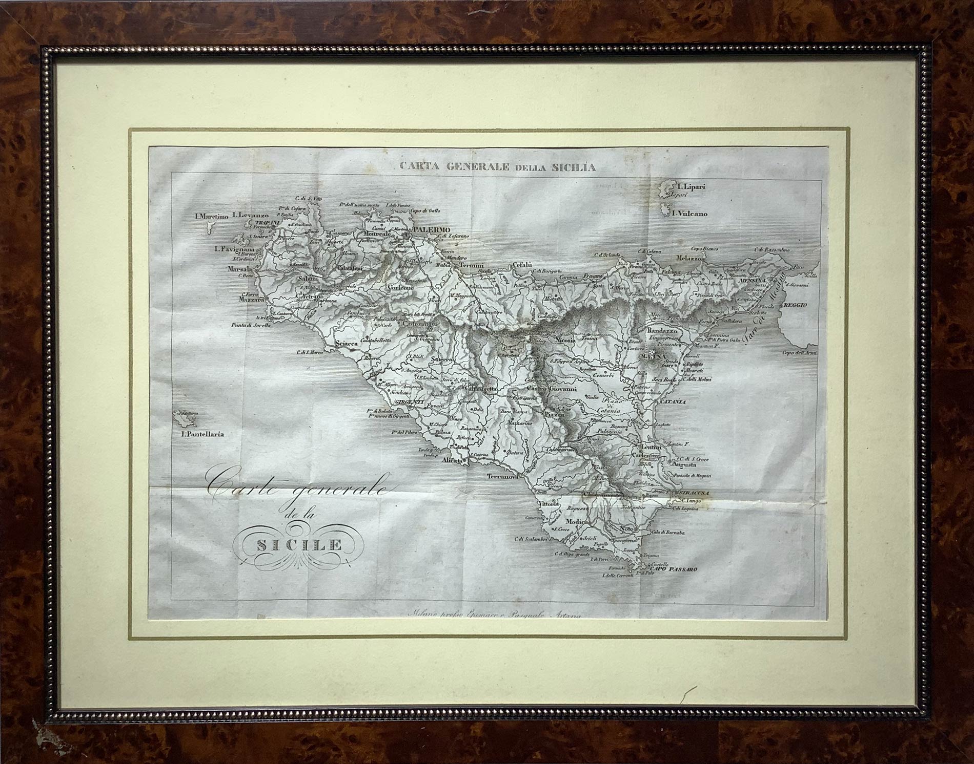 General map of Sicily, 1830, Milan, Epimaco and Pasquale Artaria from "New Guide of Travelers".