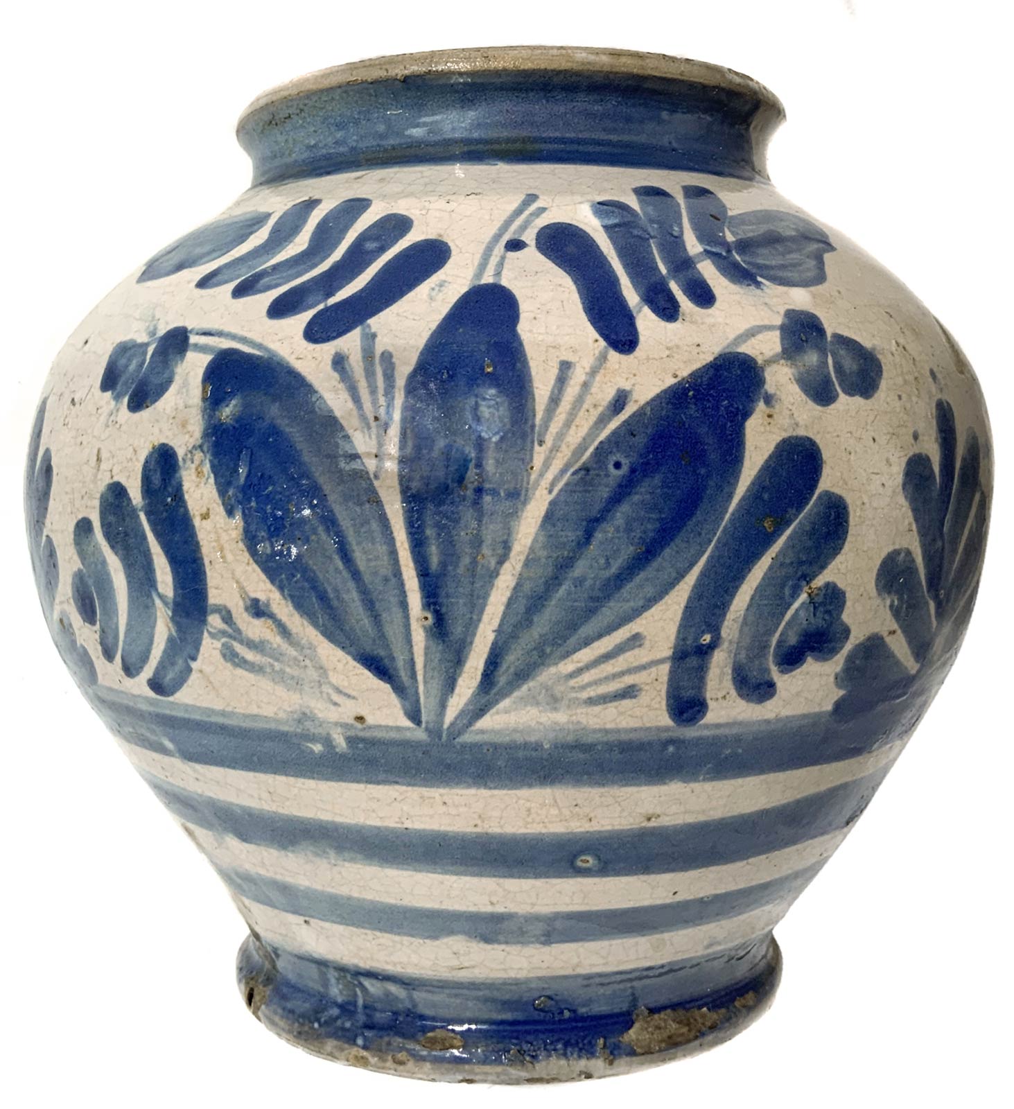 Majolica of Caltagirone bowl, Sicily, 1755. Decorated with blue foliage. H cm 17. Dated