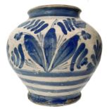 Majolica of Caltagirone bowl, Sicily, 1755. Decorated with blue foliage. H cm 17. Dated