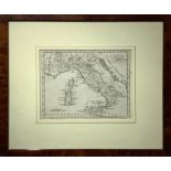 Italy 1800 commercial code map of Italy, copper etching 20 cm x 24 cm With frame in burr wood 37 x