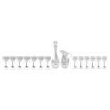 Crystal glasses set for 12 people composed of: water jug (H cm 24), bottle for wine (H cm 34);