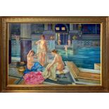 Italian painter from the nineteenth century. Bathroom Pompeano with young women. 80x120 cm.