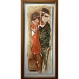 Nunzio Papotto (Catania 1955). Couple dancing. 100x35, watercolor on paper. Signed lower left.
