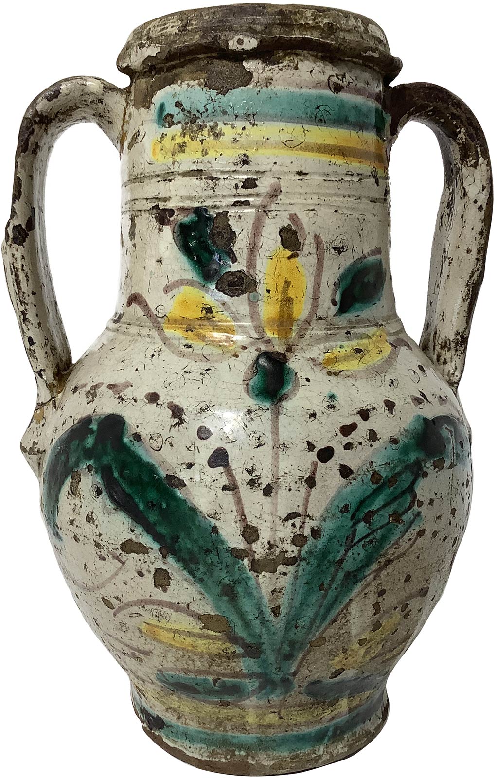 Quartara majolica of Caltagirone, Sicily, XIX century. Dated 1843. H 25 cm