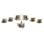 Tea set in porcelain, brand Capodimonte 2226. Consisting of sugar bowl (H 14xcm 15 cm), 2 tea cups