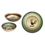 3 Sicilian majolica plates. 2 soup plates. cm 16 e cm 21, 1 decorative, cm 30.