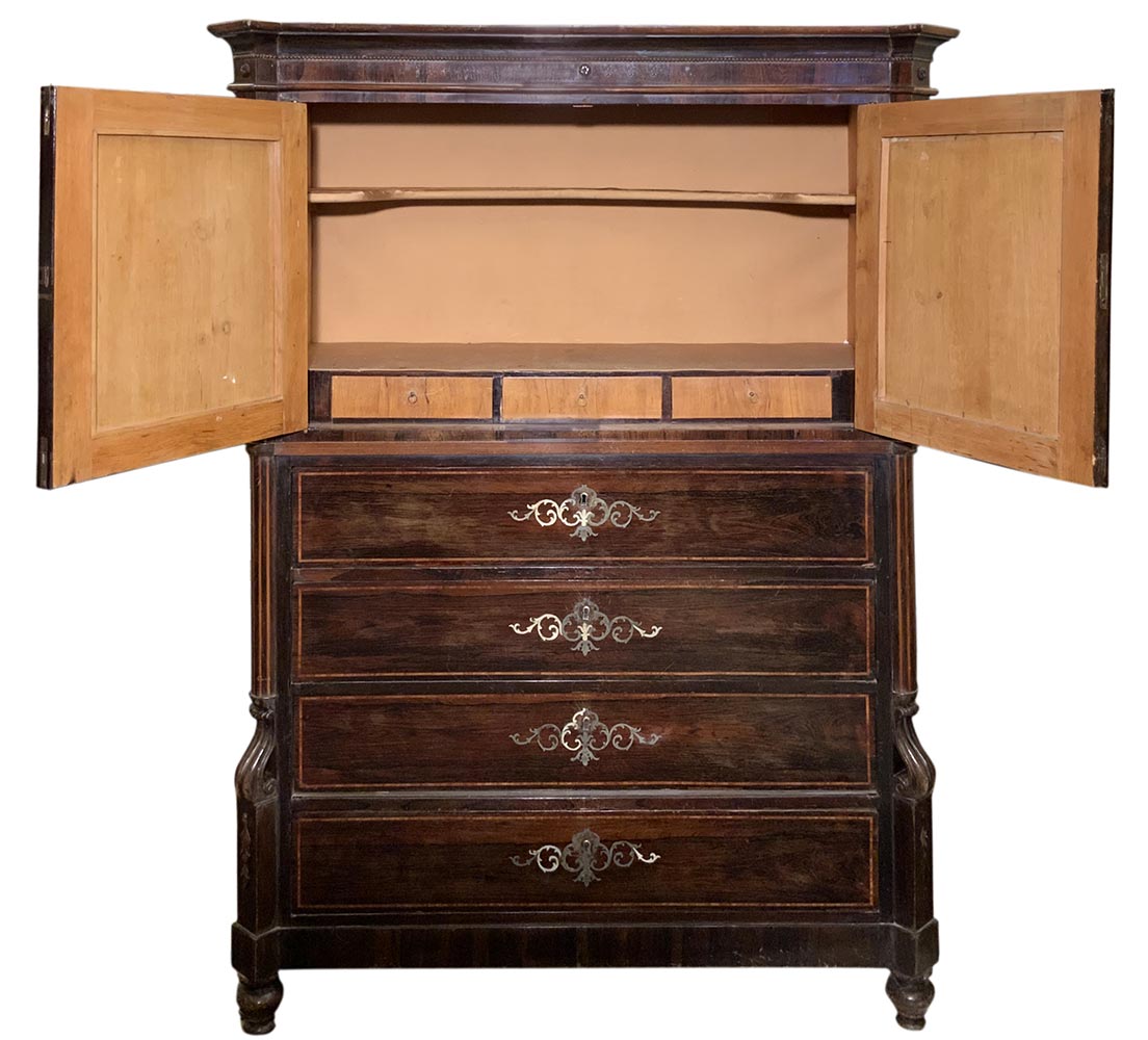 Chiffoniera rosewood inlaid with silver metal, Sicily, XIX century. Four drawers behind the two - Image 3 of 7