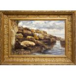 Oil painting on canvas. Lo Jacono Francesco (Palermo1838 - Palermo 1915). Rocks of Capo Gallo