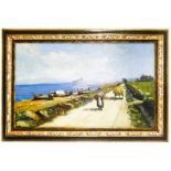 Oil painting on wood. Sicilian painter form late 19th century. Road to Cefalù.