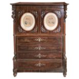 Chiffoniera rosewood inlaid with silver metal, Sicily, XIX century. Four drawers behind the two