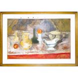 Oil painting on canvas. Elio Romano (Trapani, 1909 - Catania, 1996). Still life of vases. 50x80.