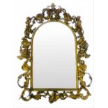 Mirror, nineteenth century, with gilded wooden frame and elegant decorations Ramage and Putti. H cm