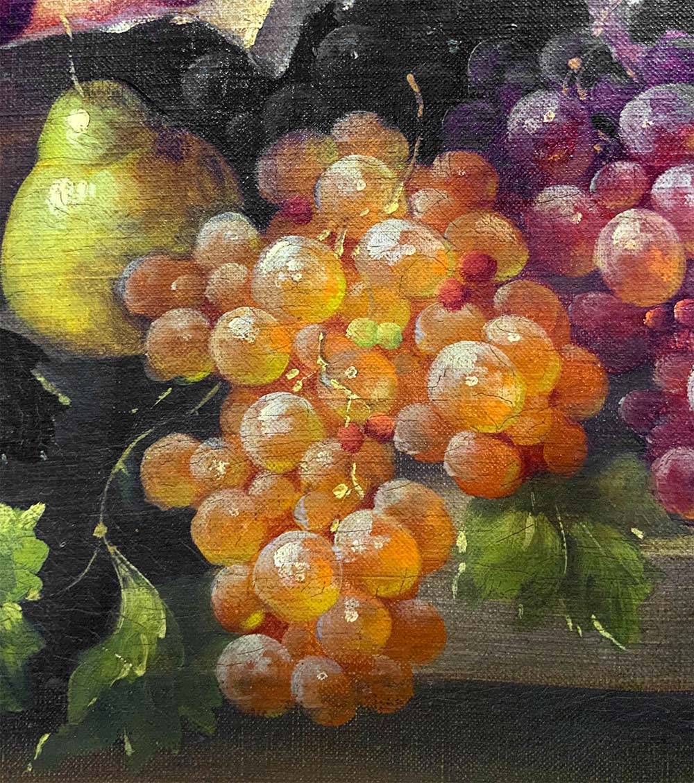 Oil painting on canvas. French painter from early twentieth century. Still life of fruit and flowers - Image 4 of 5