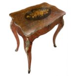 Small table, vanity, Napoleon III, XIX century. With center drawer and floral inlays on the