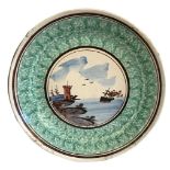 Large wall Caltagirone plate, Sicily, late nineteenth, early twentieth century. Depicting ship at