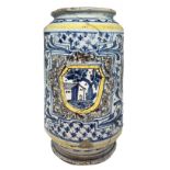 Cylinder majolica of Caltagirone, Sicily eighteenth century. A white background with a central