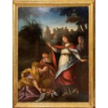 Oil painting on canvas. French Painter form the seventeenth century. Finding of Moses. 140x113.