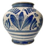 Majolica of Caltagirone bowl, Sicily, 1755. Decorated with blue foliage. H cm 17. Dated